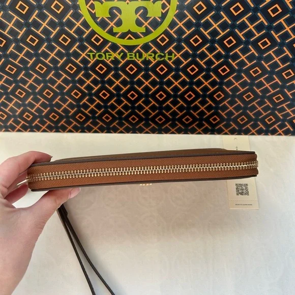 Tory Burch Emerson Zip Continental Wallet Moose Gold Tan Brown - Picture 5 of 12